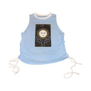 No Boundaries Light Blue Sleeveless Top with Sun Design